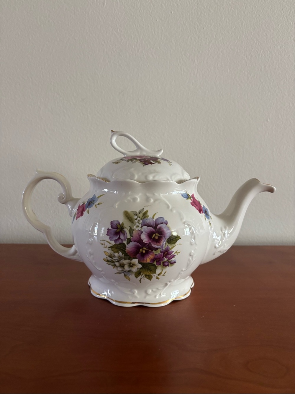 Crown Dorset Teapot with Purple Floral Motif